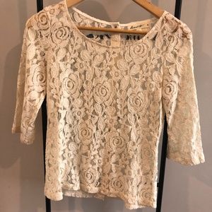 Boutique Lace Cream Blouse with Button Back Detail